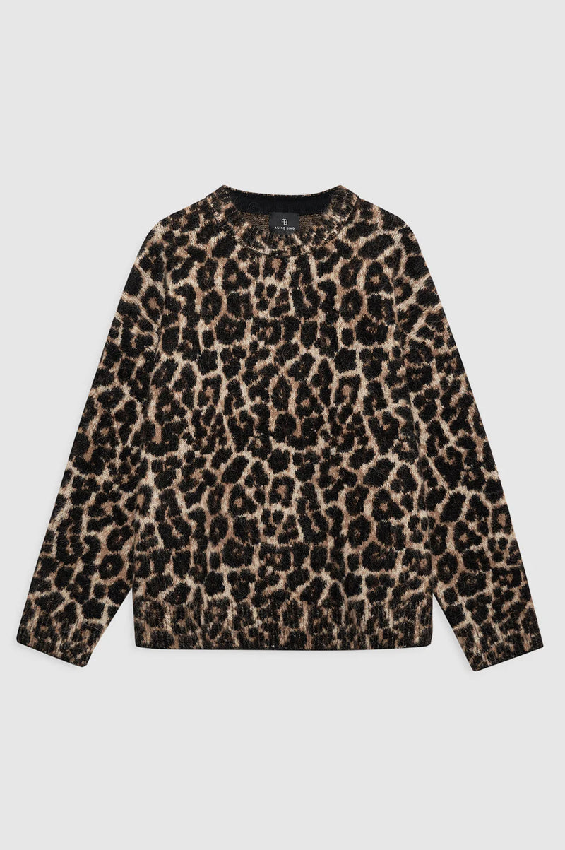 Anine Bing Sydney Crew Sweater - Black And Brown Leopard
