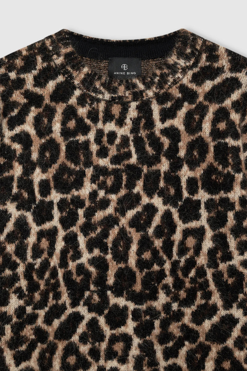 Anine Bing Sydney Crew Sweater - Black And Brown Leopard