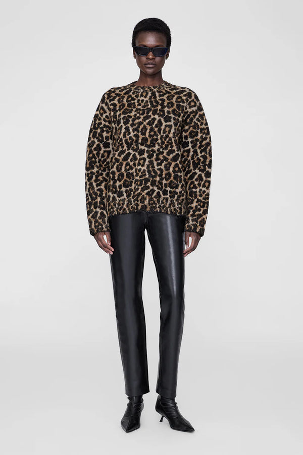 Anine Bing Sydney Crew Sweater - Black And Brown Leopard