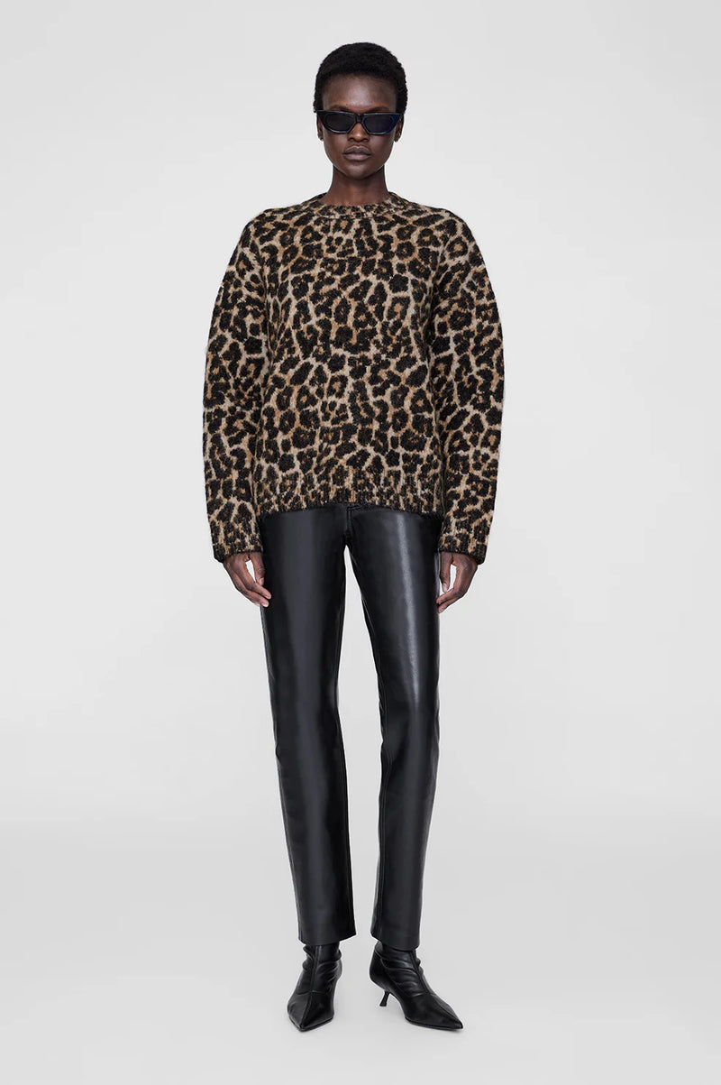 Anine Bing Sydney Crew Sweater - Black And Brown Leopard