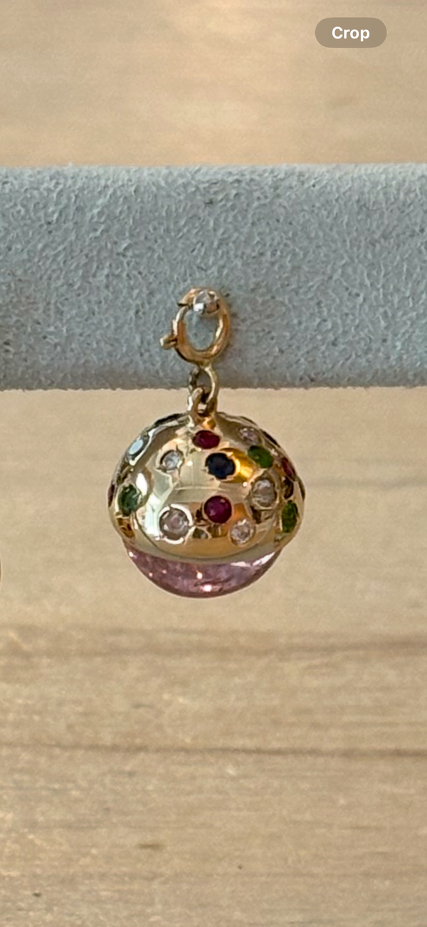 Piper Gore pink tourmaline cabochon midi sphere with gold confetti dome hoops