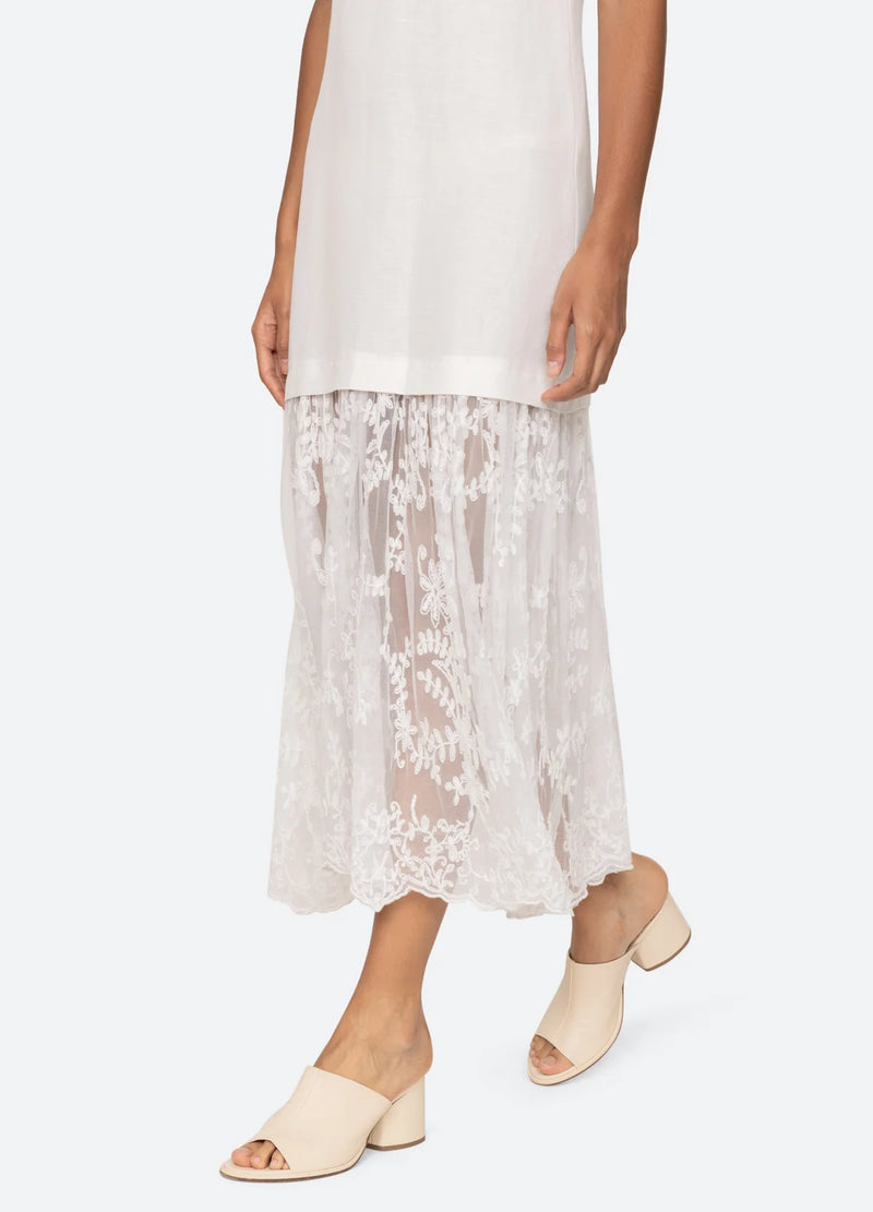 Sea NY Marja Embroidery Mesh Combo Tank Dress Pearl