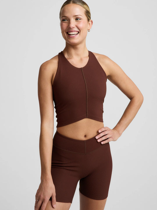 Beyond Yoga Impulse Ribbed High Neck Tank - Iced Mocha