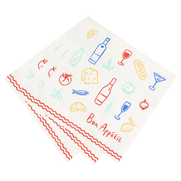 Talking Tables Bon Appetit Icons Recycled Paper Napkins - 20Pack