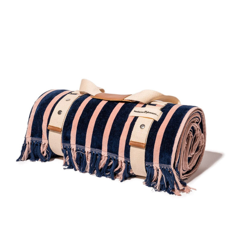 Business & Pleasure Beach Blanket - Monaco Navy And Pink Stripe