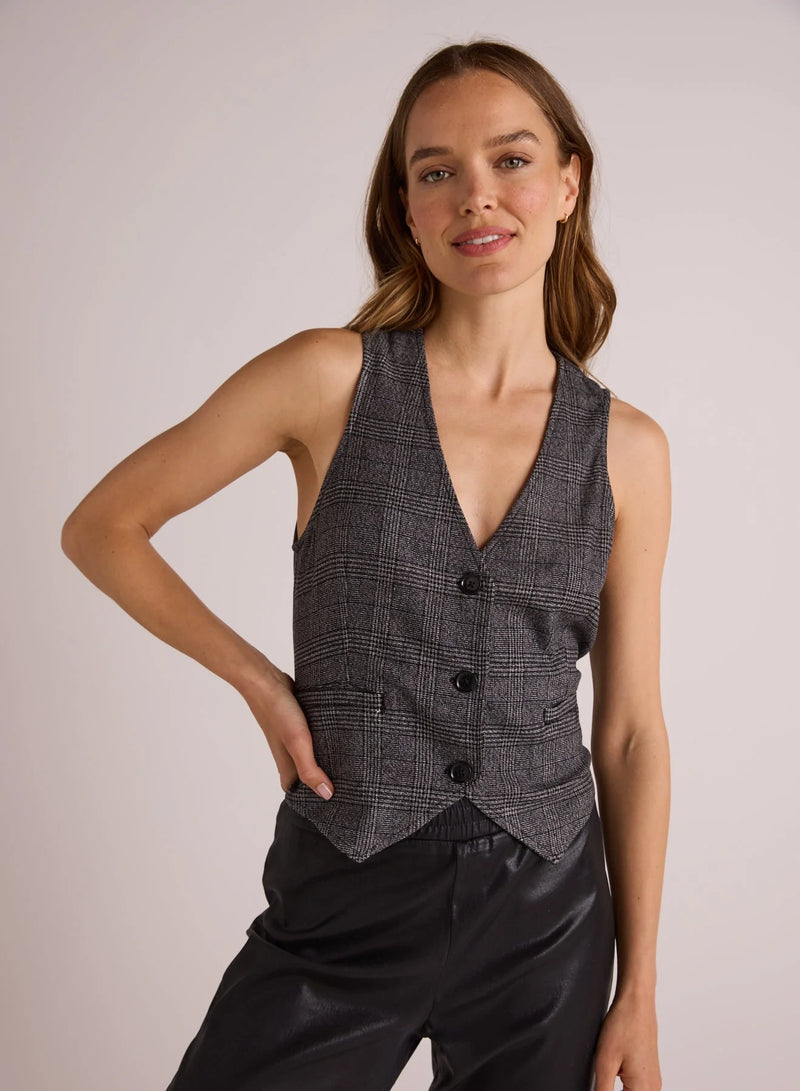 Bella Dahl Cinch Back Vest Glencheck Plaid