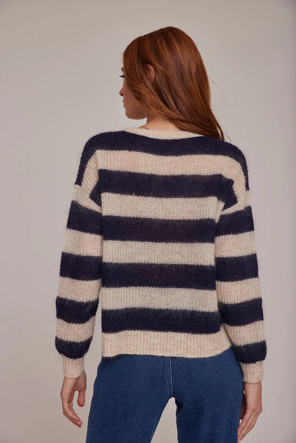 Bella Dahl Crew Neck Relaxed Sweater Navy Stripes