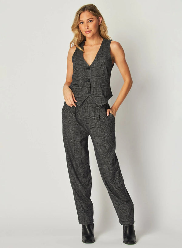 Bella Dahl Relaxed Pleat Front Trouser Glencheck Plaid