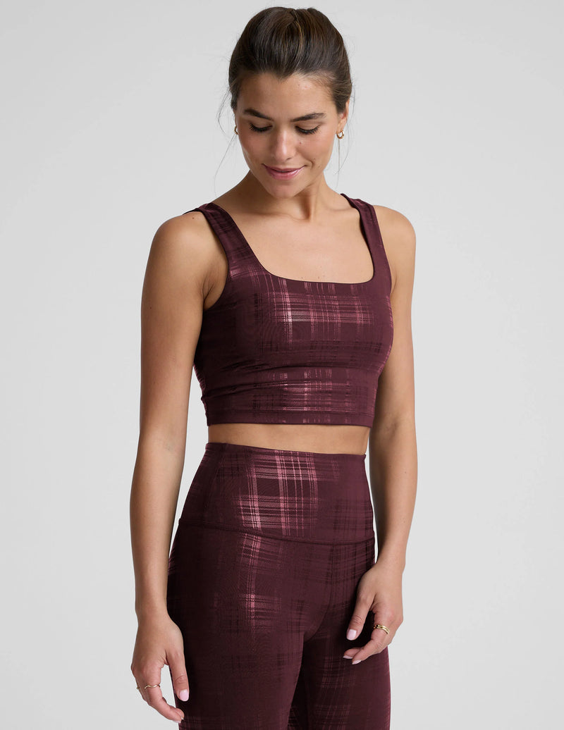 Beyond Yoga Beyond The Studio High Cropped Tank Plaid Foil Burgundy