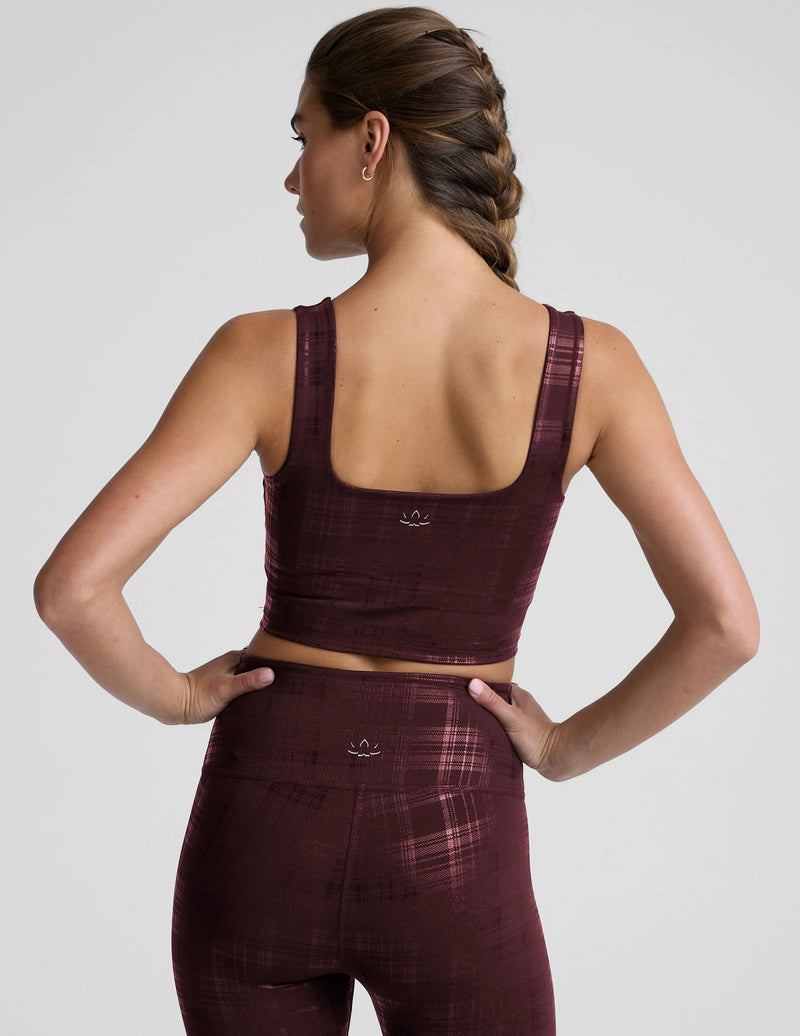 Beyond Yoga Beyond The Studio High Cropped Tank Plaid Foil Burgundy