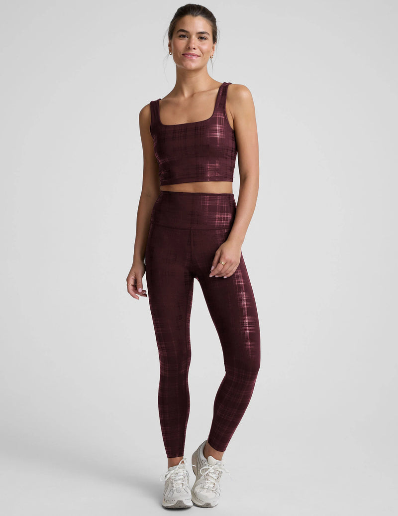 Beyond Yoga Beyond The Studio High Cropped Tank Plaid Foil Burgundy
