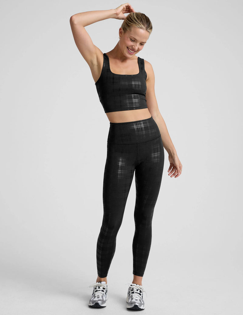 Beyond Yoga High Waisted Midi Legging Plaid Foil Black
