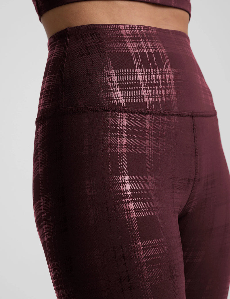 Beyond Yoga High Waisted Midi Legging Plaid Foil Burgundy