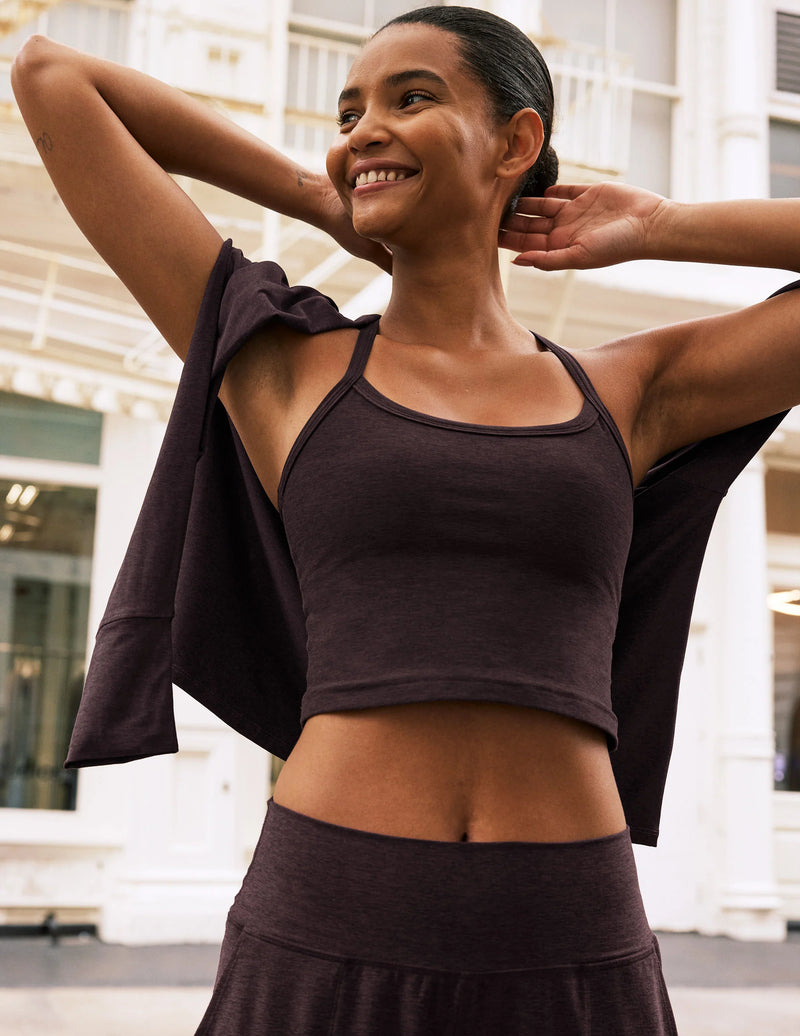 Beyond Yoga Spacedye Slim Racerback Cropped Tank Dark Chocolate Heather