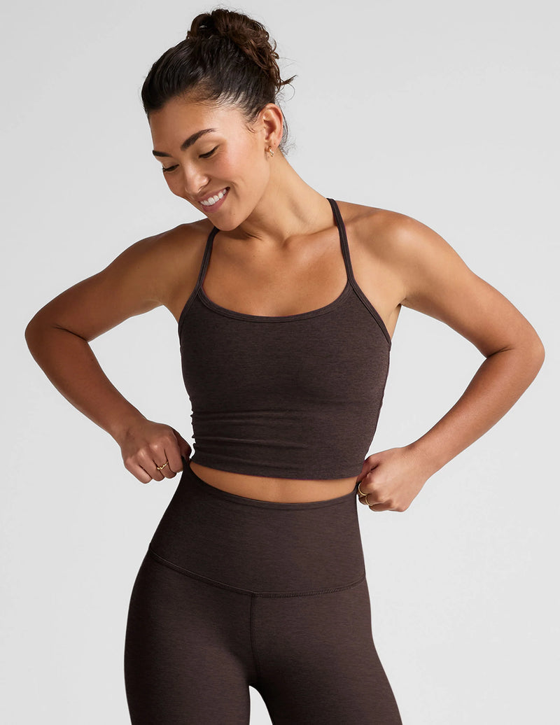 Beyond Yoga Spacedye Slim Racerback Cropped Tank Dark Chocolate Heather