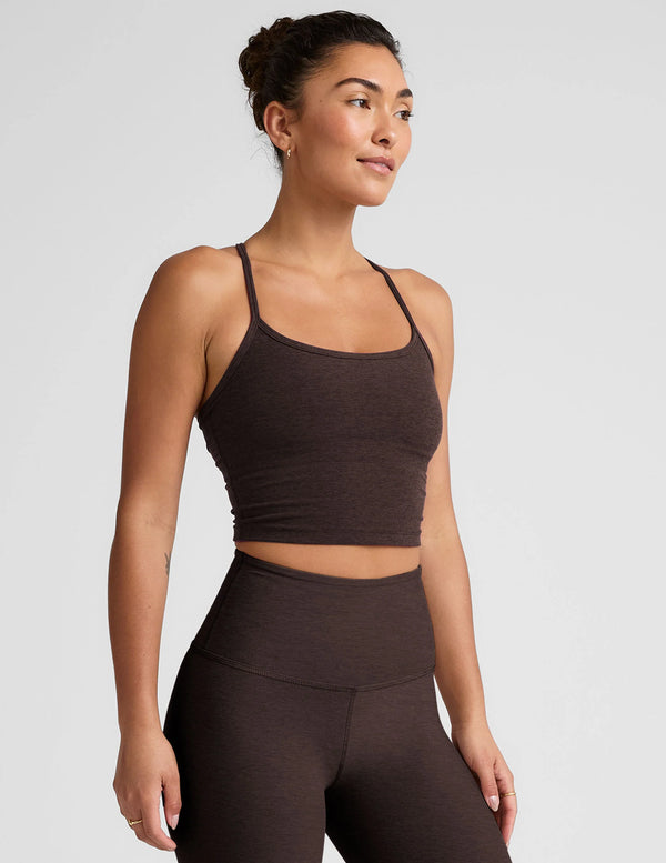Beyond Yoga Spacedye Slim Racerback Cropped Tank Dark Chocolate Heather