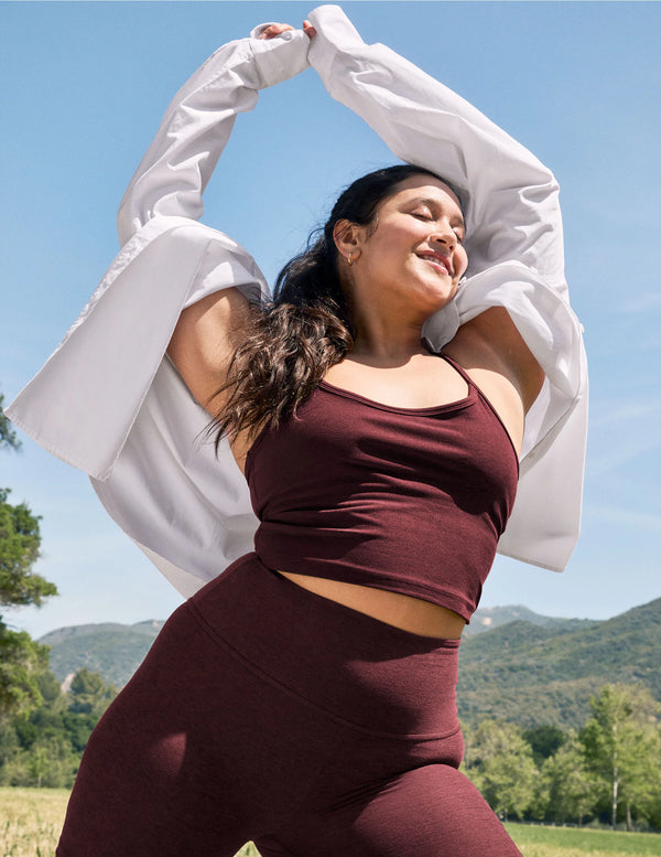 Beyond Yoga Spacedye Slim Racerback Cropped Tank Midnight Burgundy Heather