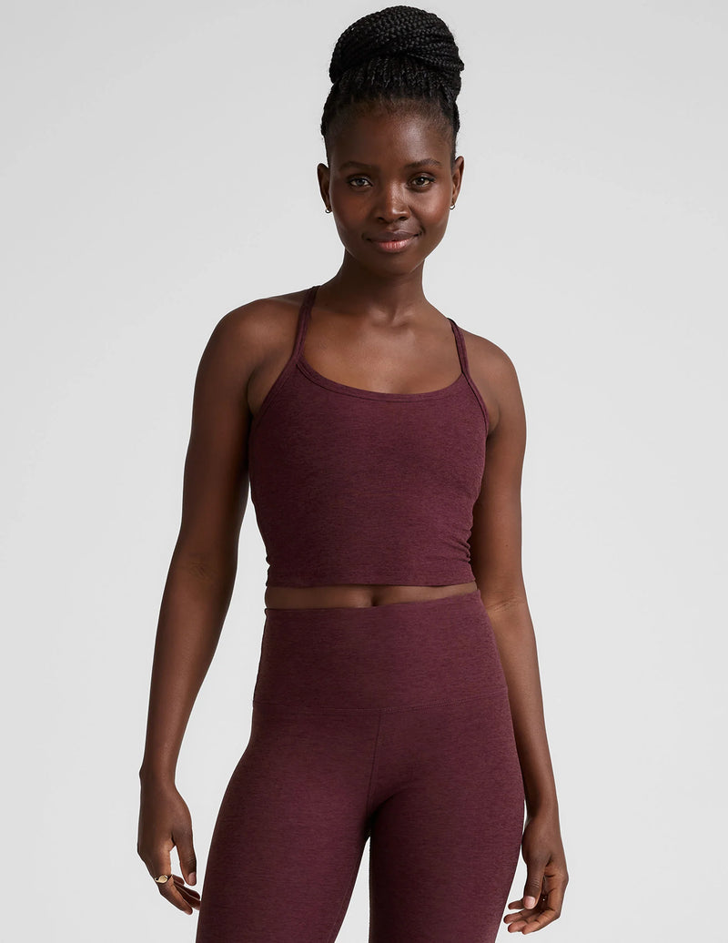 Beyond Yoga Spacedye Slim Racerback Cropped Tank Midnight Burgundy Heather