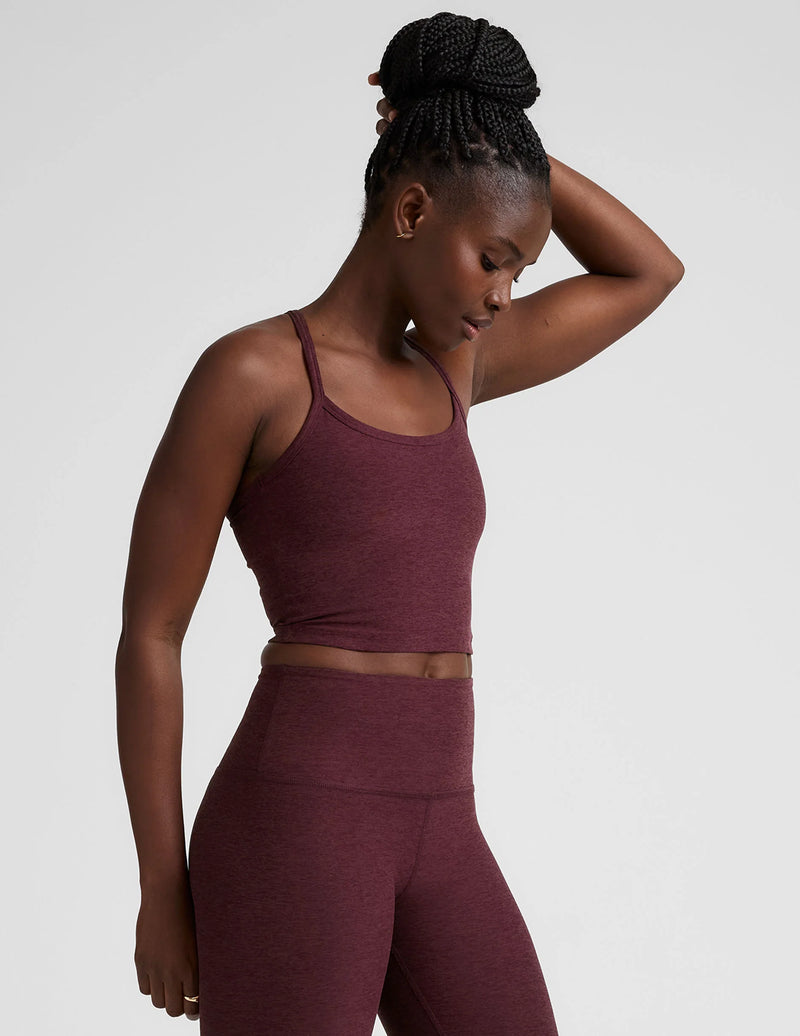 Beyond Yoga Spacedye Slim Racerback Cropped Tank Midnight Burgundy Heather
