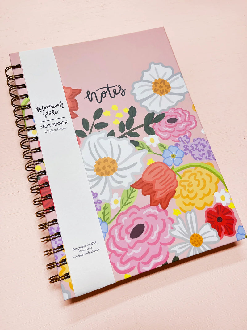 Bloomwolf Studio Pink Floral Spiral Notebook