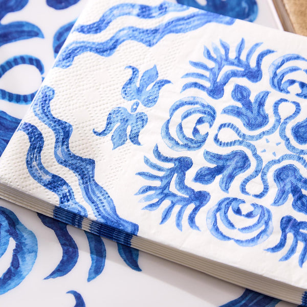 Two's Company Inc Blue Block Print Paper Guest Towel
