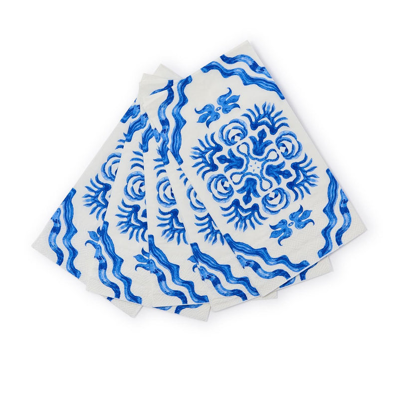 Two's Company Inc Blue Block Print Paper Guest Towel
