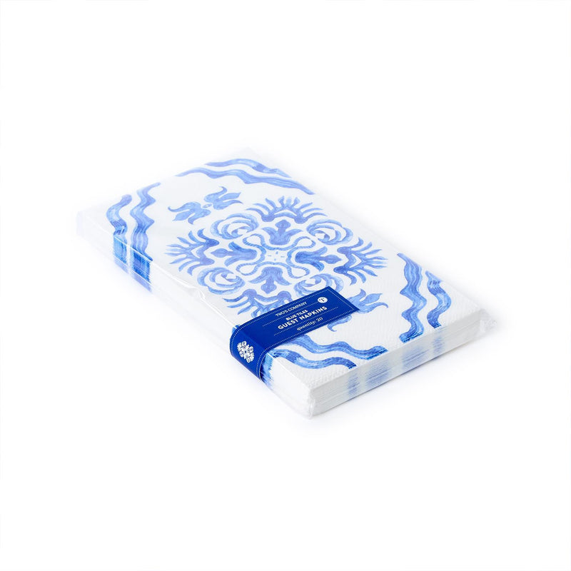 Two's Company Inc Blue Block Print Paper Guest Towel