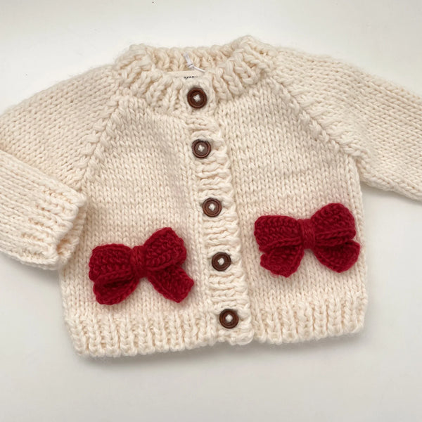 The Blueberry Hill Bow Cardigan, Cream/Red