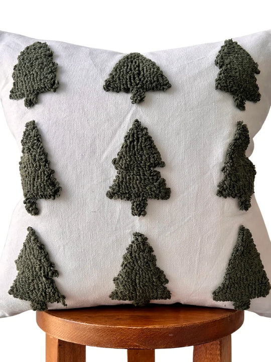 Busa Designs Forest Green Tufted Christmas Tree Pillow Cover