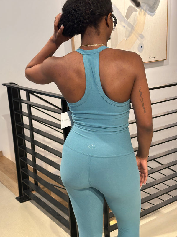 Beyond Yoga Spacedye On The Up Cropped Tank Deep Aqua Heather