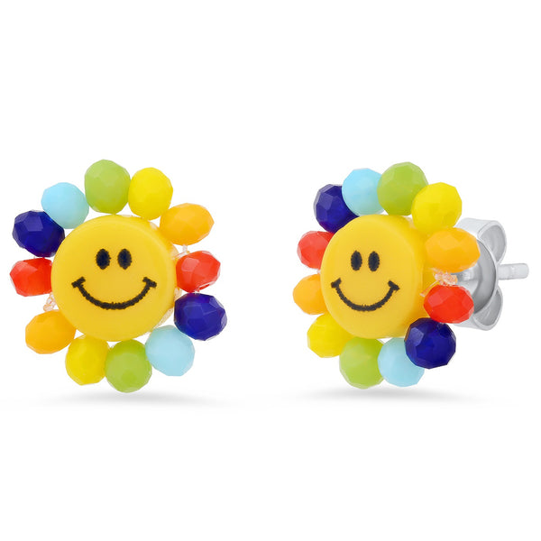 Tai Yellow smiley face bead with mixed colored crystal stone beads; Sized:13mm.