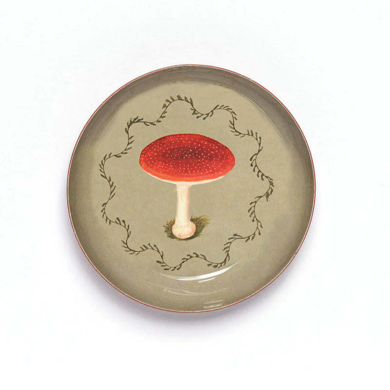 Roomytown Enamel Printed Tray Round - Mushroom