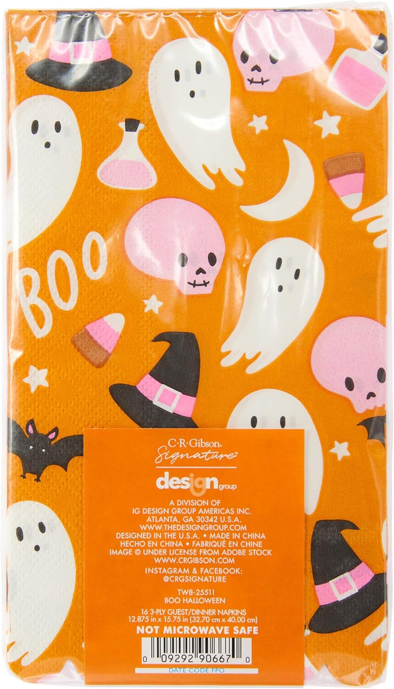 CR Gibson Boo Halloween Scallop Edge Guest Dinner Napkins