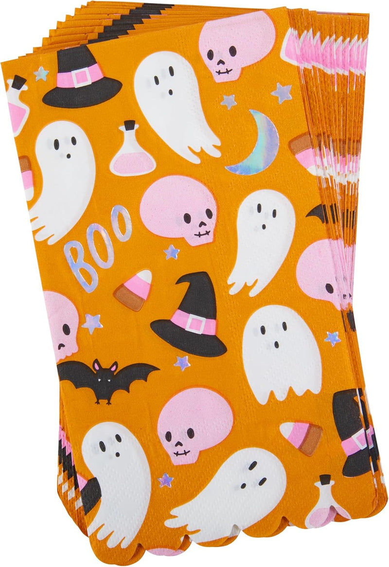 CR Gibson Boo Halloween Scallop Edge Guest Dinner Napkins
