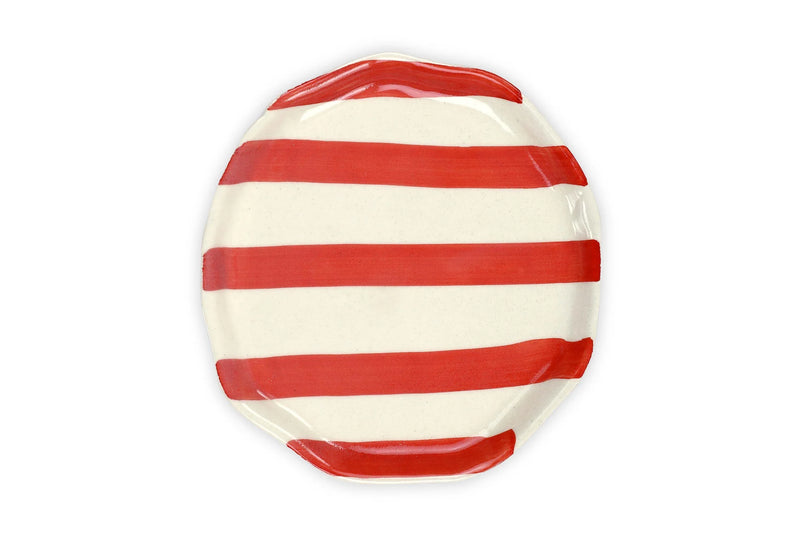 Casa Amarosa Ceramic Red stripe plate, 6.3 x 6.3 Inches