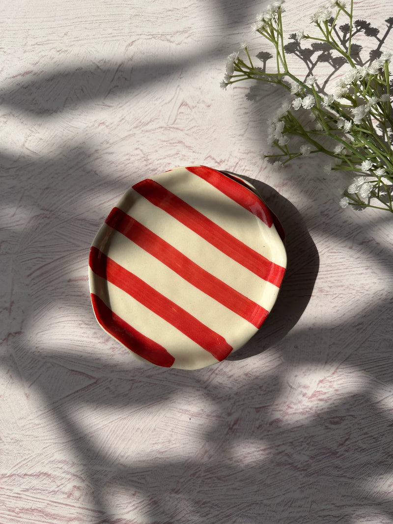 Casa Amarosa Ceramic Red stripe plate, 6.3 x 6.3 Inches