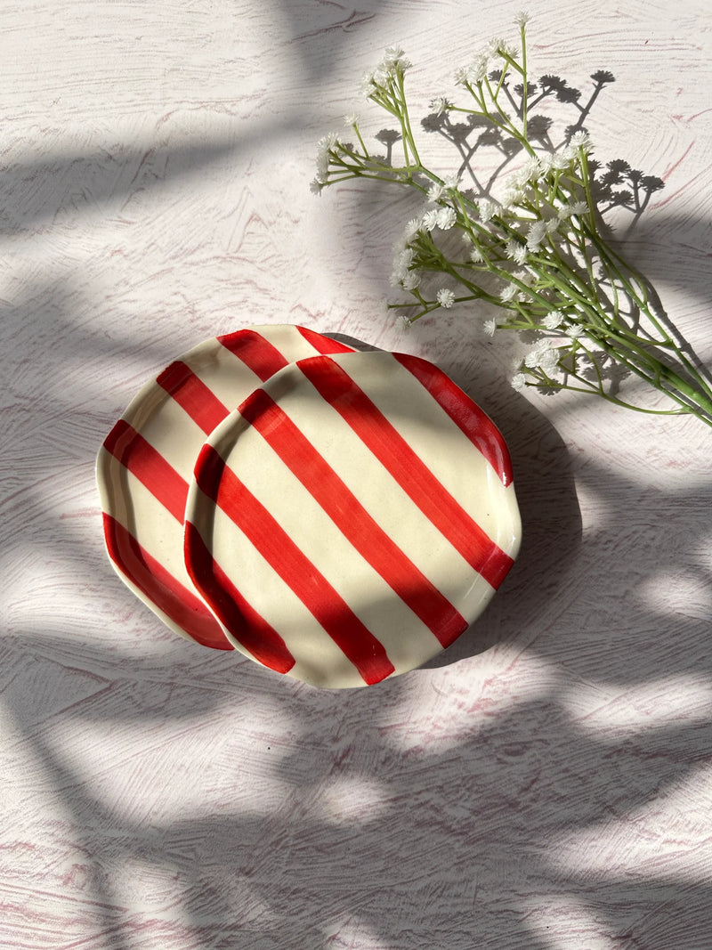 Casa Amarosa Ceramic Red stripe plate, 6.3 x 6.3 Inches