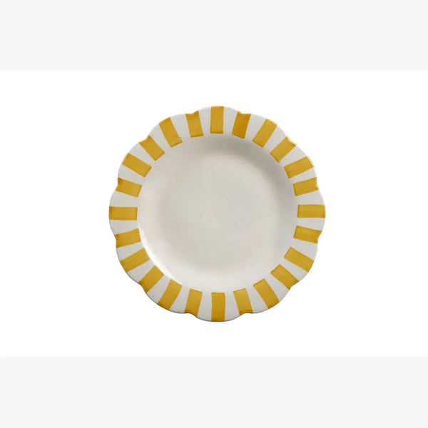 Casa Amarosa Ceramic Stripe Dinner Plate, Yellow - 10 x 10 x 1.25 Inches