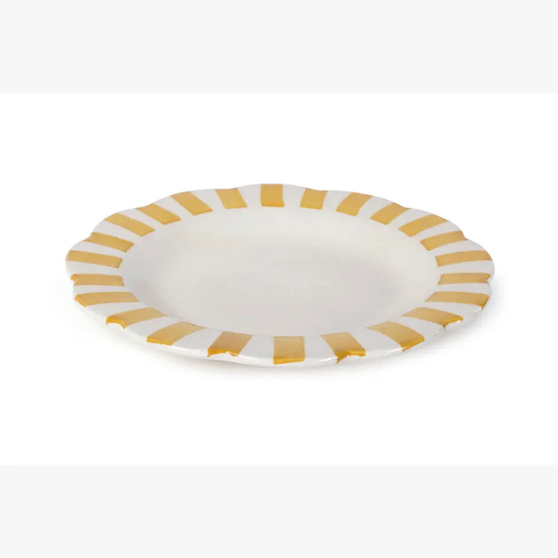 Casa Amarosa Ceramic Stripe Dinner Plate, Yellow - 10 x 10 x 1.25 Inches