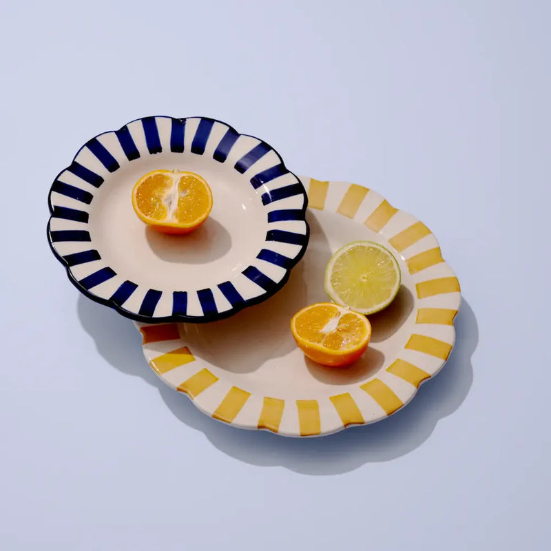 Casa Amarosa Ceramic Stripe Dinner Plate, Yellow - 10 x 10 x 1.25 Inches