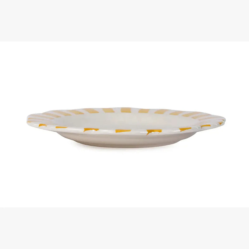 Casa Amarosa Ceramic Stripe Dinner Plate, Yellow - 10 x 10 x 1.25 Inches