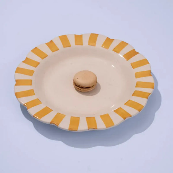 Casa Amarosa Ceramic Stripe Dinner Plate, Yellow - 10 x 10 x 1.25 Inches