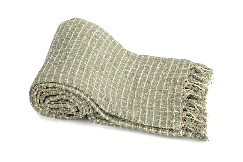 Casa Amarosa Cotton Boucle Small Checkered Throw Blanket - Sage Ivory