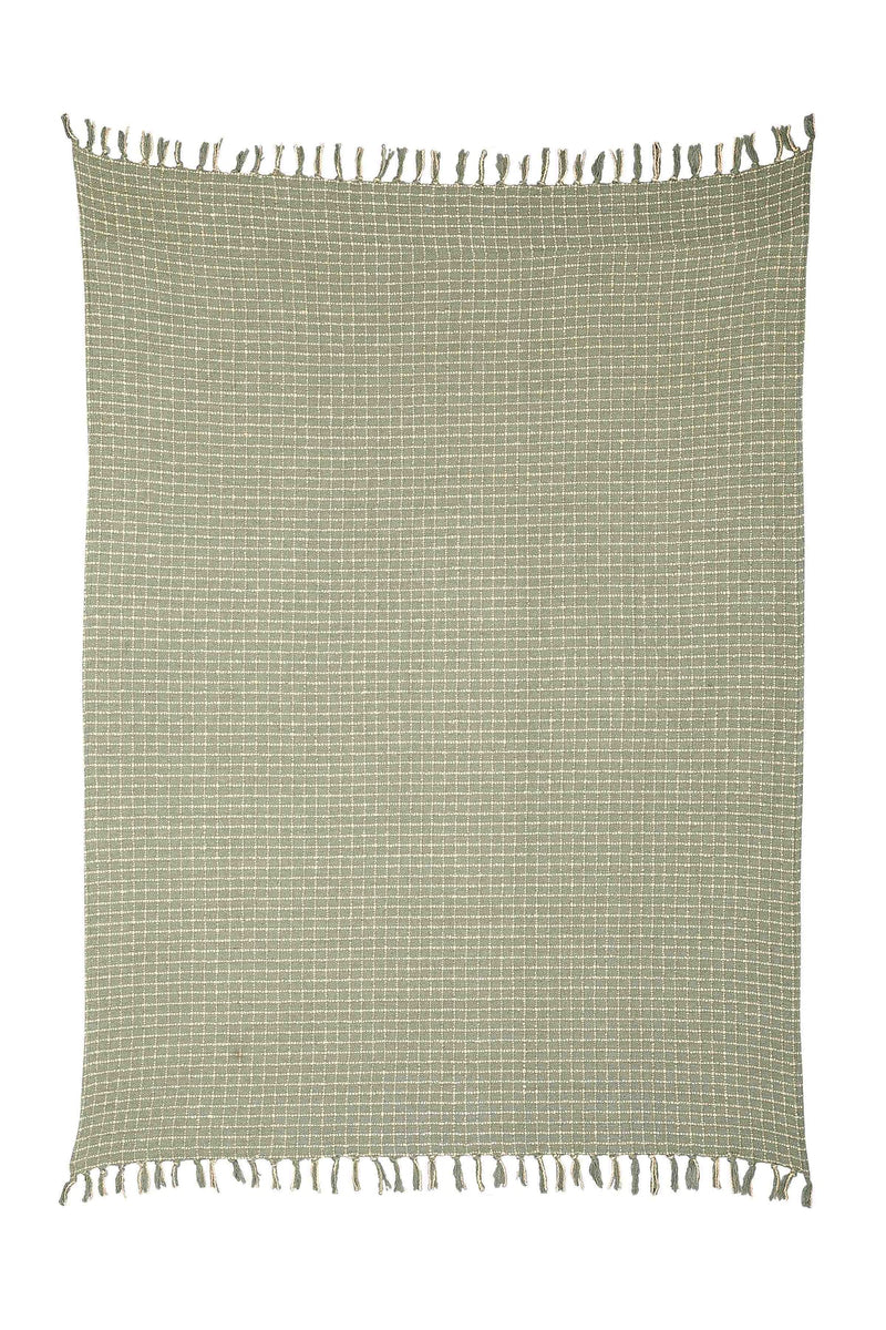 Casa Amarosa Cotton Boucle Small Checkered Throw Blanket - Sage Ivory