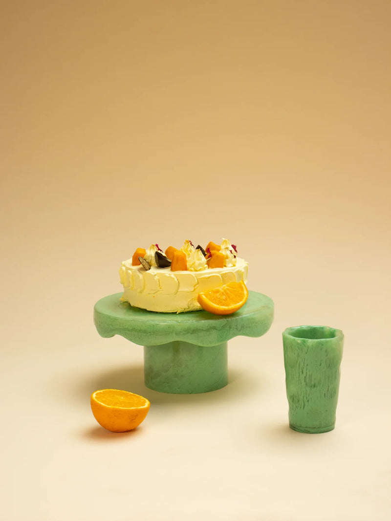 Casa Amarosa Scallop Resin Cake stand, Green- 9.5x4.5 Inches