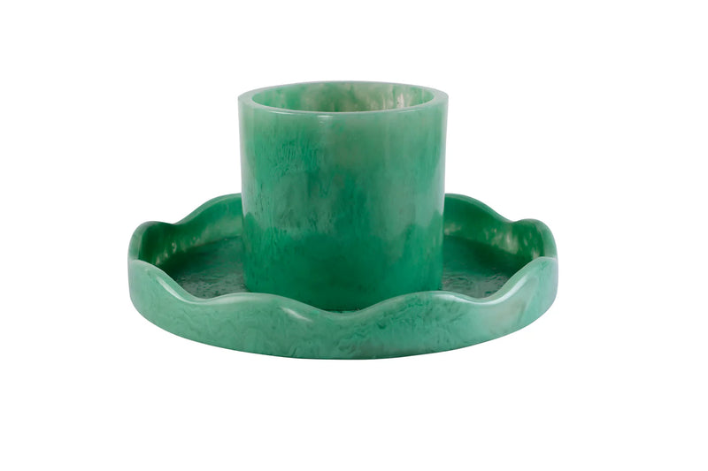 Casa Amarosa Scallop Resin Cake stand, Green- 9.5x4.5 Inches