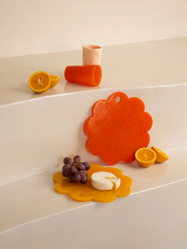 Casa Amarosa Scallop Resin Cheese Charcuterie Board, Orange - 9 Inches