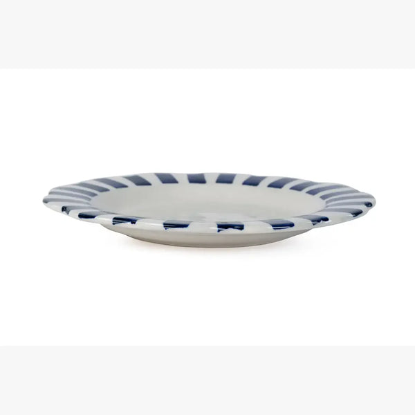Casa Amarosa Stripe Dinner Plate, Blue- 10 x 10 x 1.25 Inches