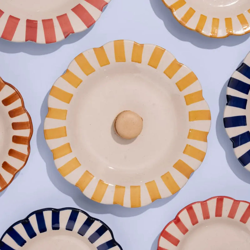 Casa Amarosa Stripe Dinner Plate, Blue- 10 x 10 x 1.25 Inches