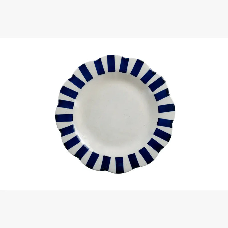 Casa Amarosa Stripe Dinner Plate, Blue- 10 x 10 x 1.25 Inches